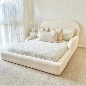 Elora Armed Bed Collection – Upholstered Bed with Curved Headboard & Padded Arms